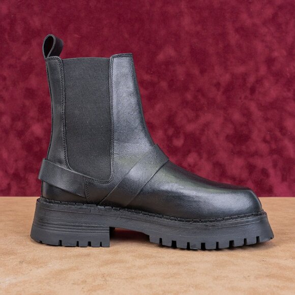 ASOS Design Women Black Leather Buckle Platform Chelsea Moto Boots sz 8US UK6 - Picture 7 of 8